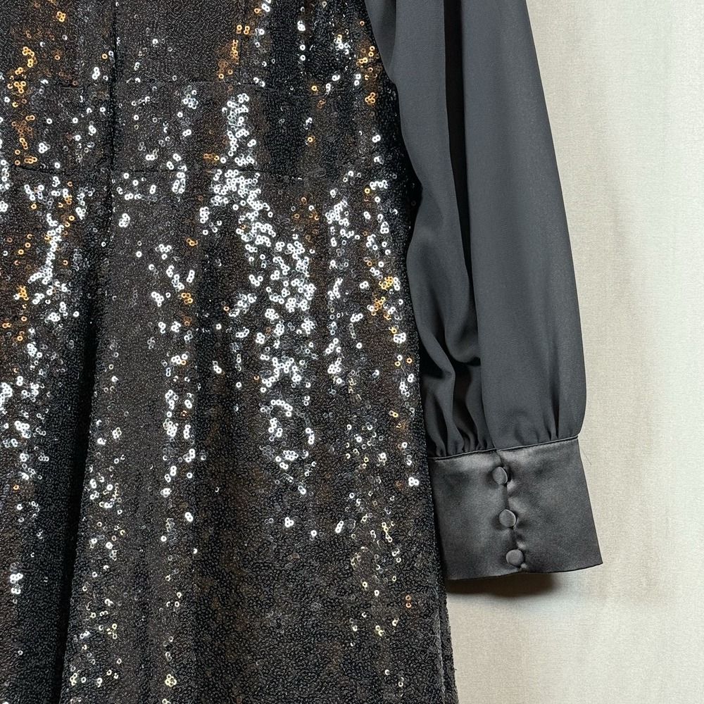Torrid Sylvia Mollie Black Tie Neck Sequin Cocktail Formal Mini Dress Women's 12 - Picture 10 of 16